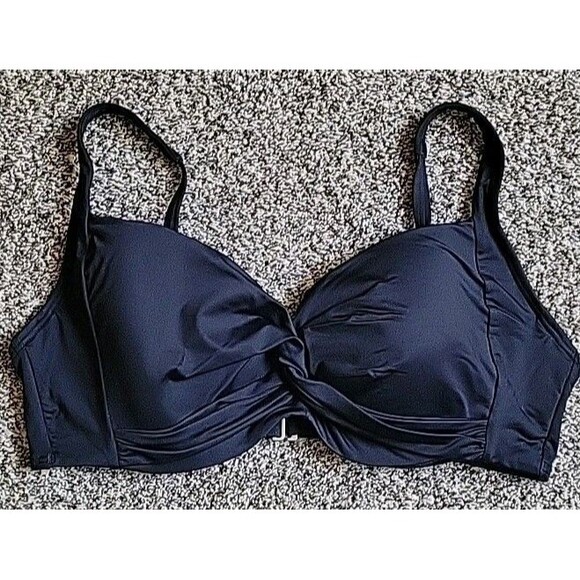 Lands’ End Large 22W DDD Black Bikini Swim Top Twist Front Padded Underwire S623 - Picture 2 of 8